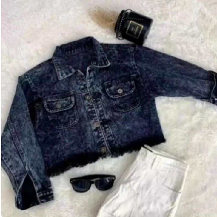 JAKET CROP RAWIS SNOW BLUE / New Item Jaket Jeans Rawis Snow Blue Snow Black