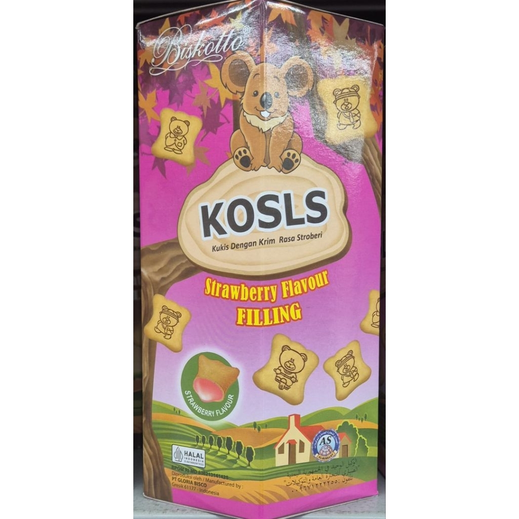 Biskuit / Kukis Dengan Krim Rasa Strowberi BISKOTTO KOSLS Strawberry Flavour Filling 200g - HK-PC.