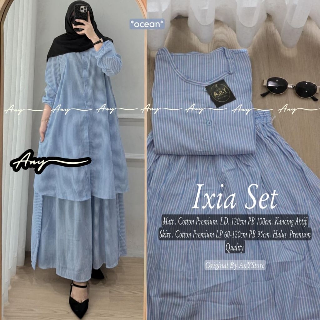 SHARIN SET TUNIK ROK IXIA SETELAN ROK SETELAN TUNIK ROK SETELAN TUNIK GARIS SALUR SETELAN ROK TUNIK 