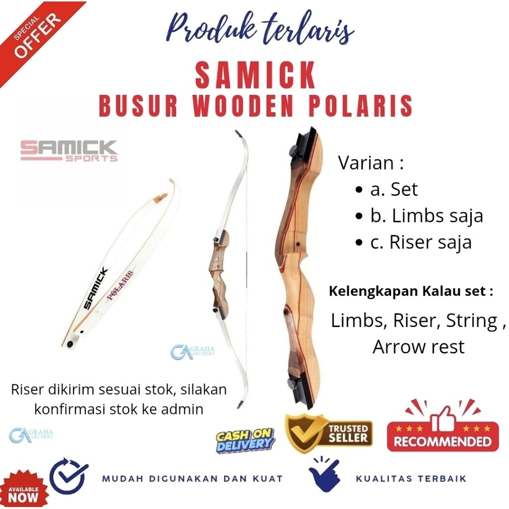 BUSUR PANAHAN SAMICK POLARIS | BUSUR PANAHAN KAYU IMPOR | BUSUR STANDAR BOW DAN BAREBOW