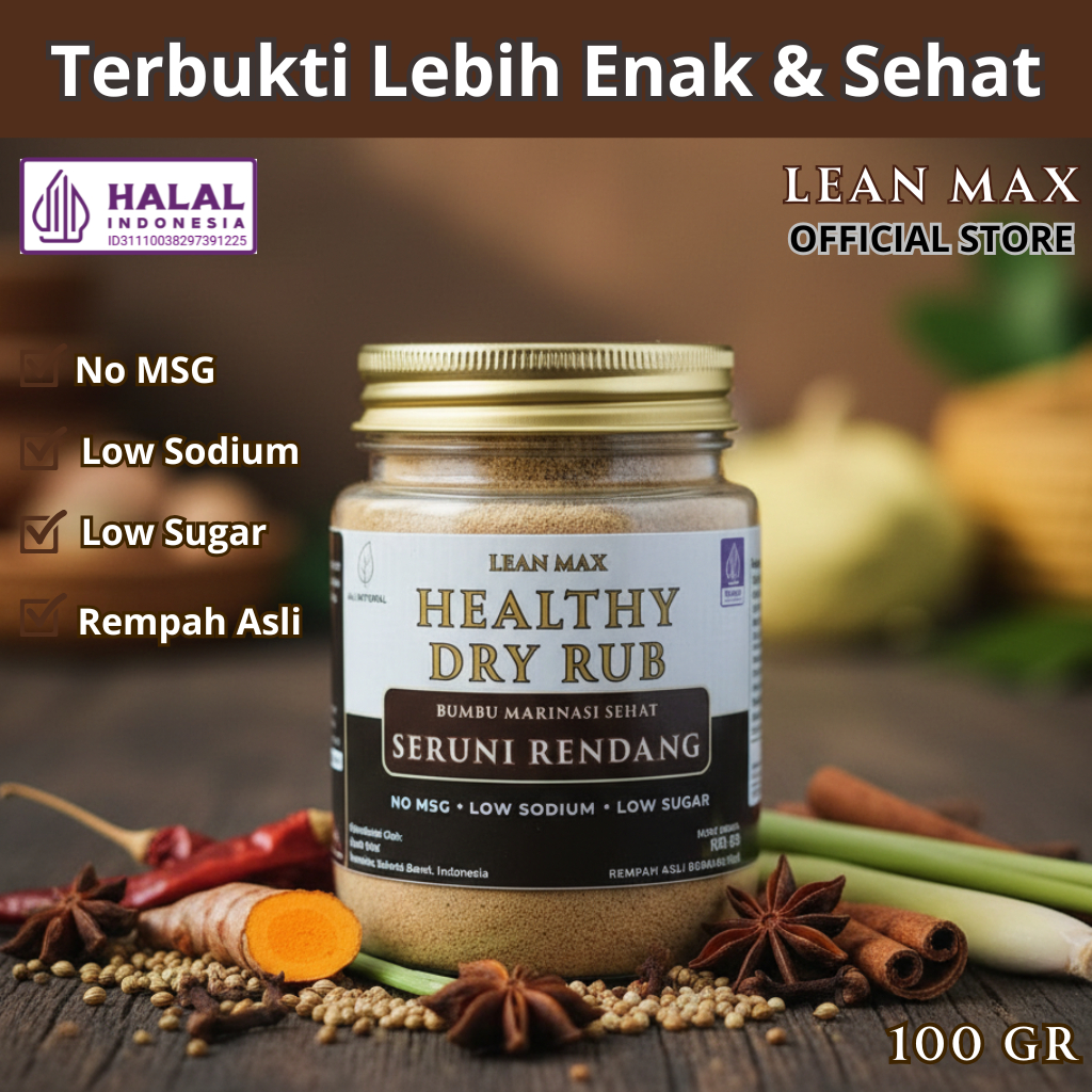 Lean Max Healthy Dry Rub Rendang 100gr - Bumbu Marinasi Diet Sehat Garam Himalaya Non MSG Rendah Kal