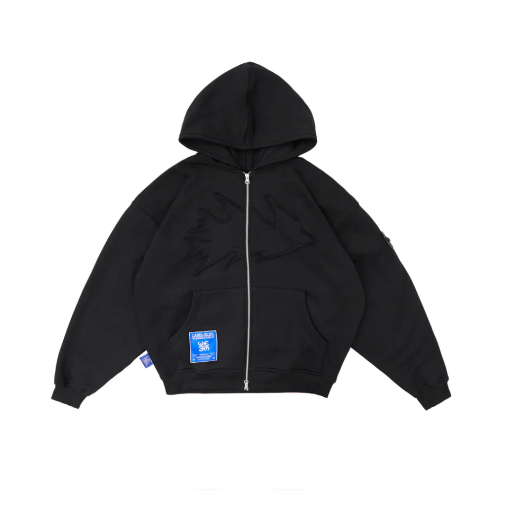 W Essentiels Hoodie Oversize Label Bleu Affinity Hirondelle Raw Embroidered Zip Zero Black  - 100% O