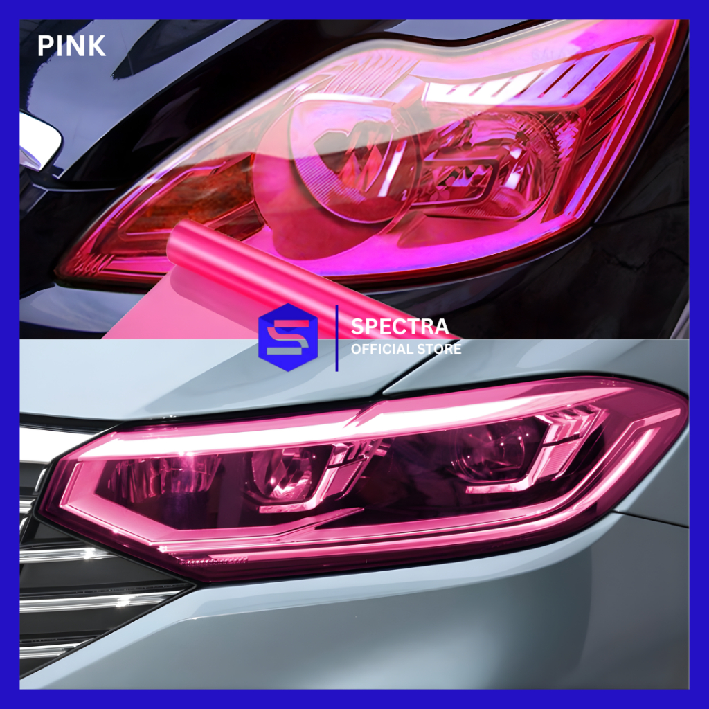 Sticker Skotlet Lampu Mobil Motor Hybrid Mika Transparan Carlight Headlamp Taillamps Pink 30 CM X 9 