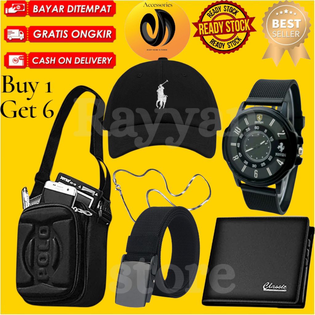 Trendy Terkeren Paket Bundling 6in Beli Tas Pinggang Gratis Aksesoris Pria Lainnya [Jam+Topi+Dompet+