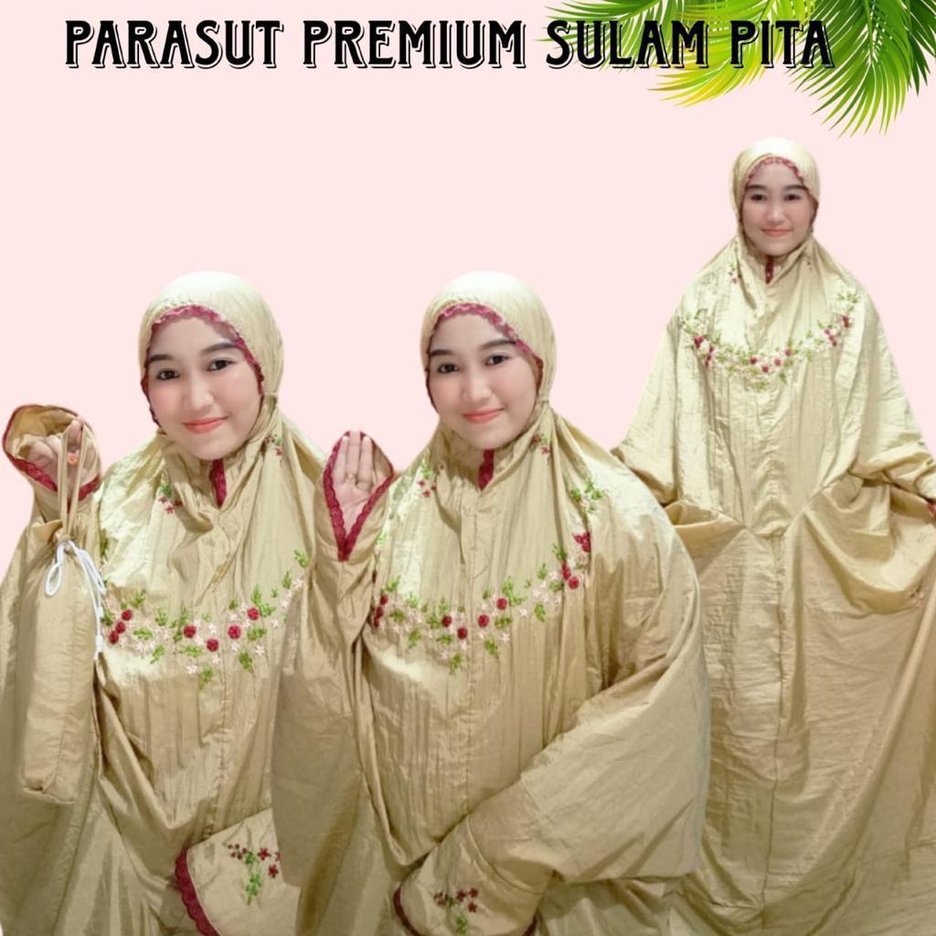 Mukena Parasut Terusan Dewasa Premium Sulam Pita - Mukena Travelling Lajuran Jumbo Tebal Adem Terbar