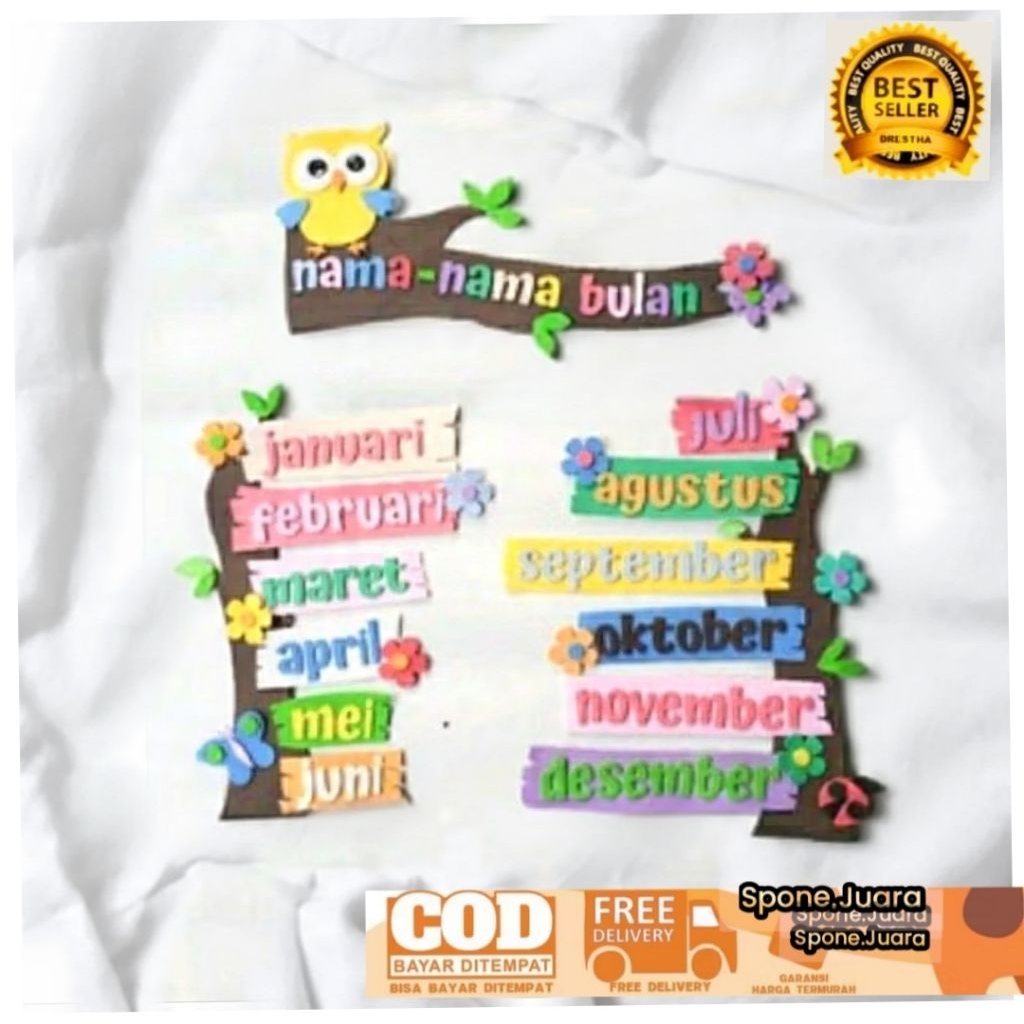 Hiasan dinding spon eva nama nama bulan/Dekorasi ruang kelas SD TK paud nama namaBulan