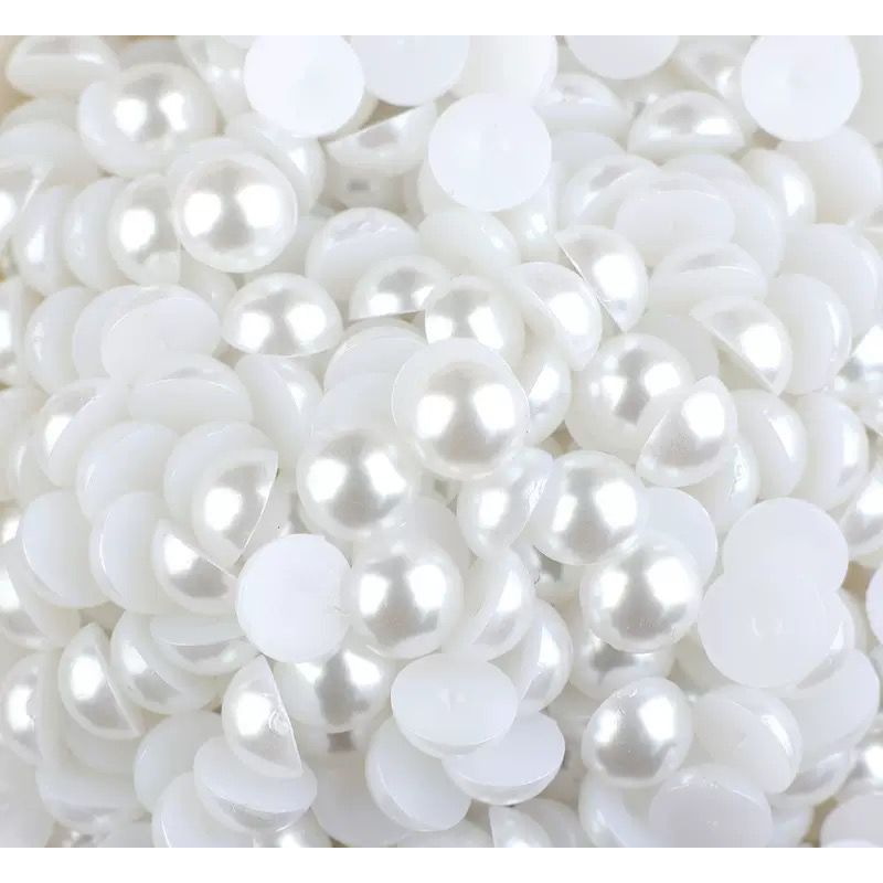 FLOWERSUPPLY | 10PCS MUTIARA BELAH BULAT / PEARL WARNA IVORY PUTIH UKURAN 1,5-14MM