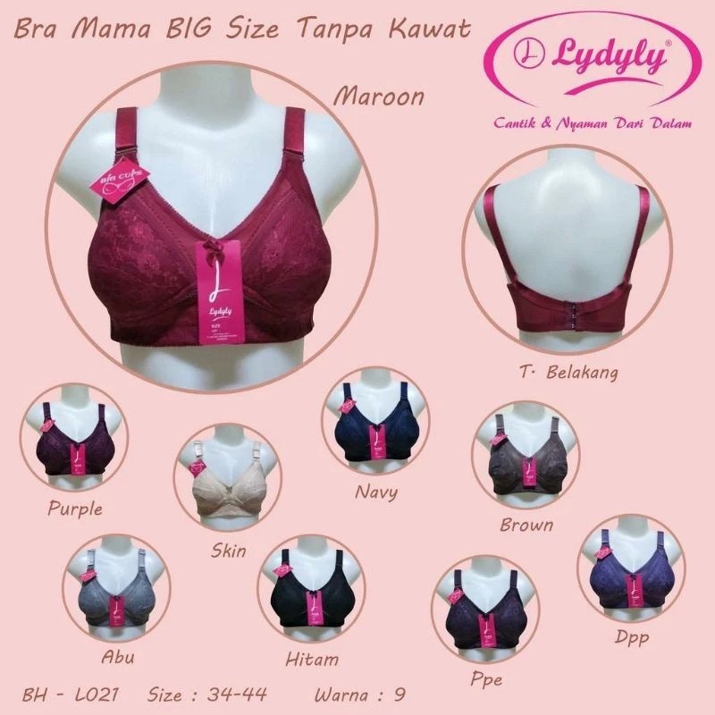 Bh Lydyly L021 Big Cup | Bra Cup Besar Tanpa Busa Tanpa Kawat Kait 3 | Bra Lydyly 021