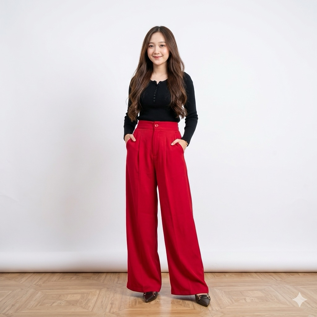 CELANA KULOT MERAH CABE | KULOT WANITA HIGHWAIST PANTS KARET | OOTD CELANA