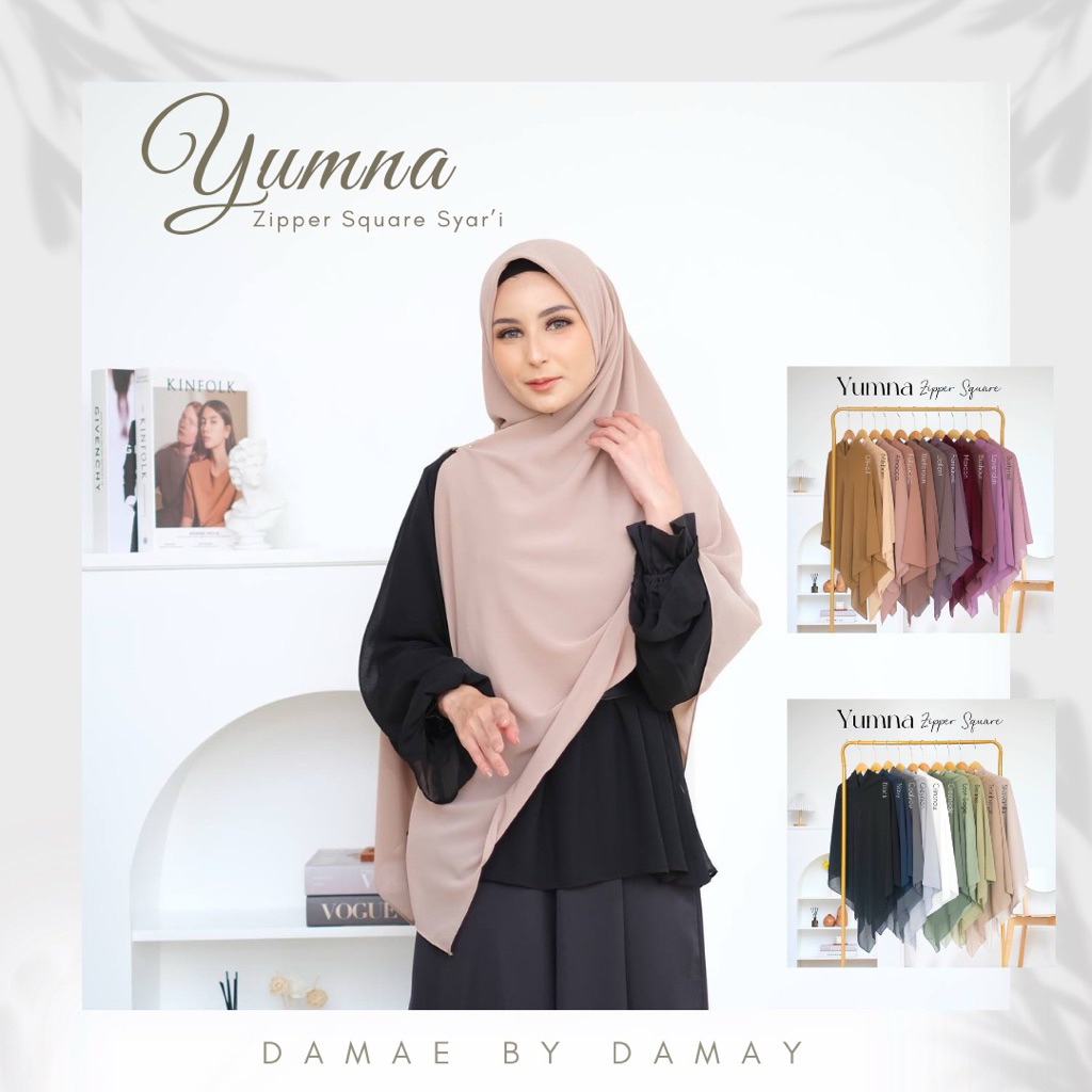 Yumna Zipper Square/Kerudung Segiempat Zipper/Kerudung Zipper Jumbo/Kerudung Tanpa Jarum/Kerudung Re