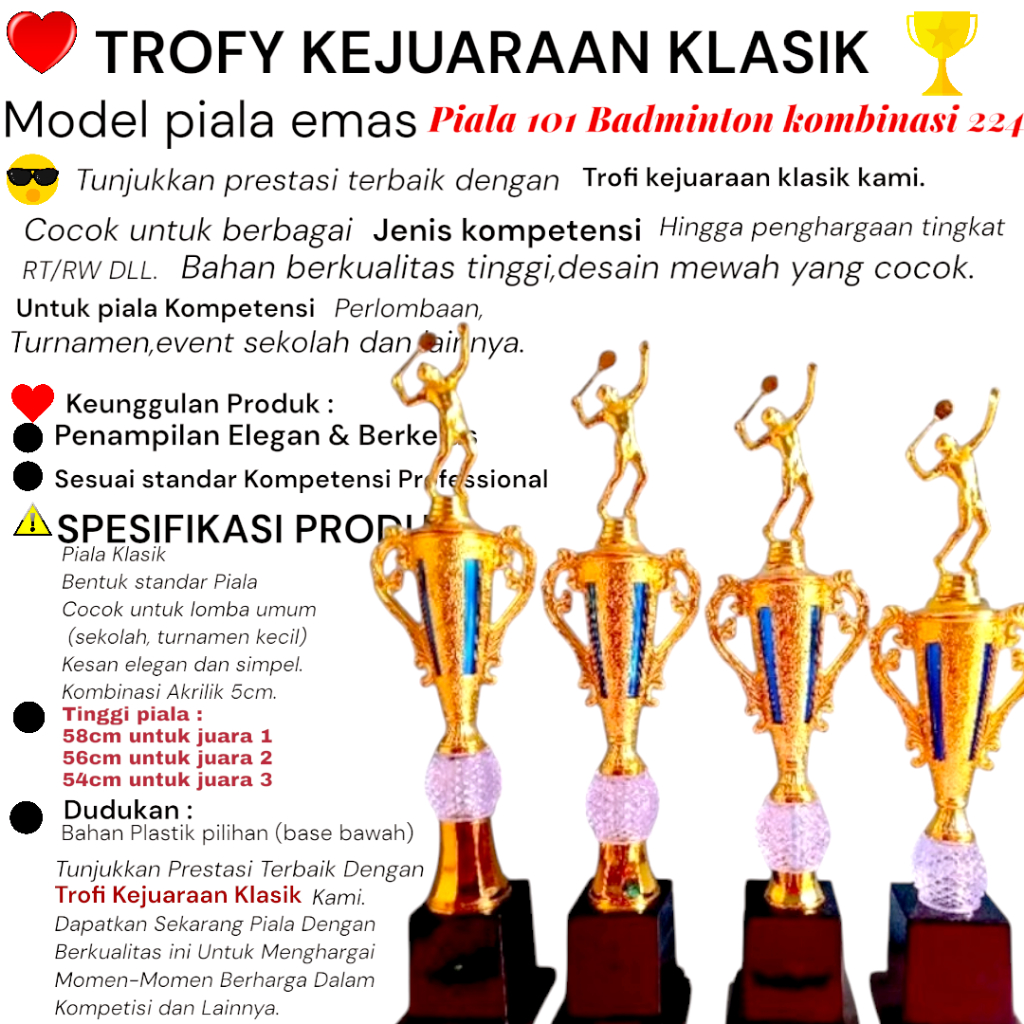 Piala trofi 101 fg Badminton 224 Piala satu Set 1-4