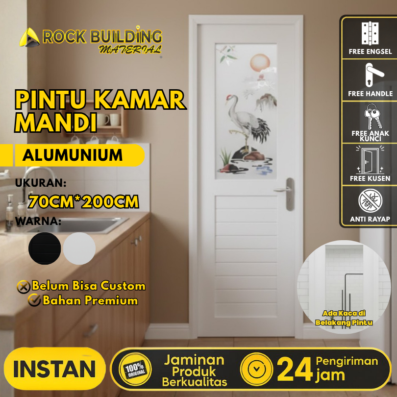 Pintu Kamar Mandi Marlin PVC 1/2 Cermin 70CM*200CM Pintu PVC Kamar Mandi Cermin
