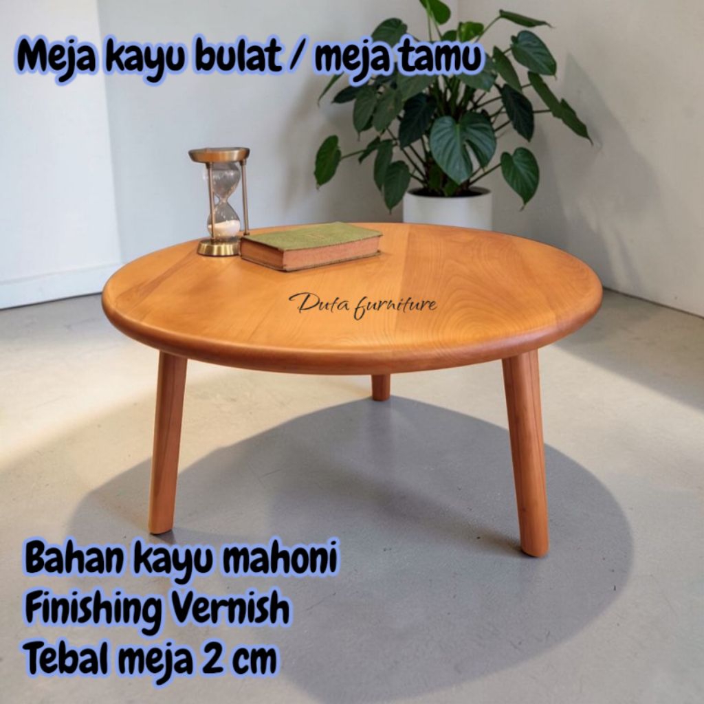Meja Bundar Kayu Minimalis – Meja Bulat Lesehan Coffee Table Estetik