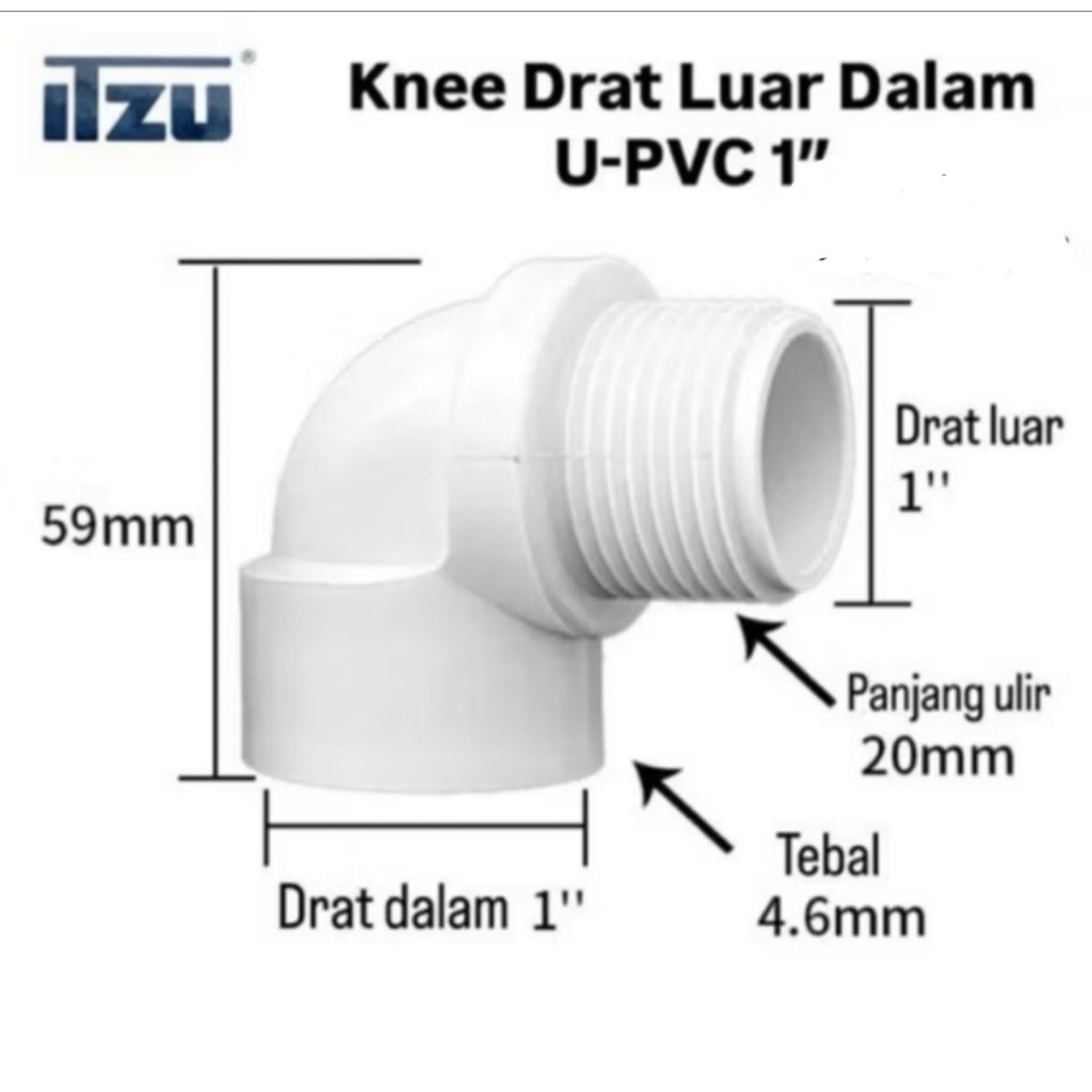 Sambungan Pipa PVC Elbow Drat Luar Dalam 1 Inch - Konektor Pipa PVC Elbow Drat Luar Dalam 1 Inch