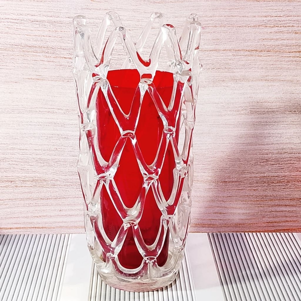 pajangan antik kristal kaca Murano double layer merah