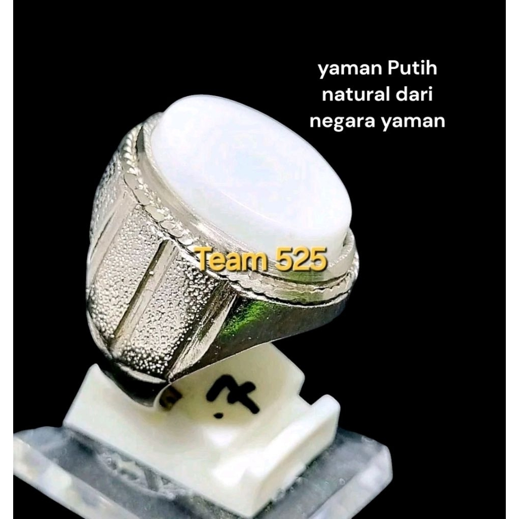 cincin batu akik yaman putih cristal dim 18-20mm asli natural alam / yaman putih / ring alpaka anti 