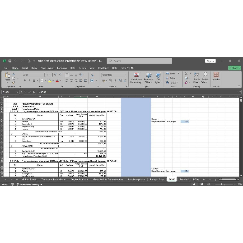 EXCEL AHSP CIPTA KARYA SE No182/2025