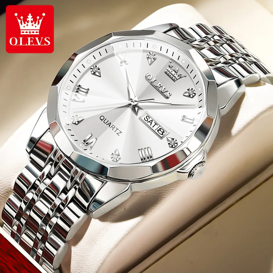 Olevs Jam Tangan Pria 9931 Original Anti Air Rantai Luxury Kalender Analog Luminous Man Watch