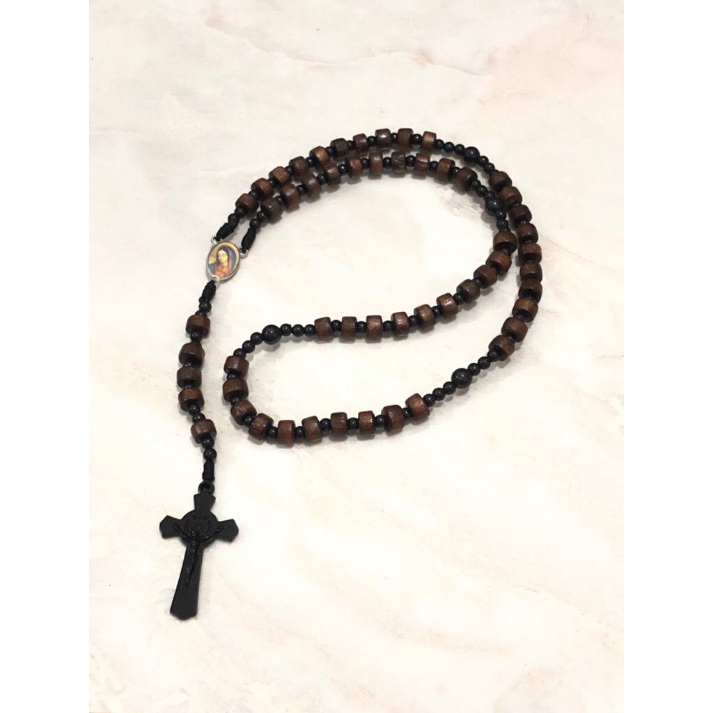 Kalung Rosario Kayu tali Ringan kualitas Premium