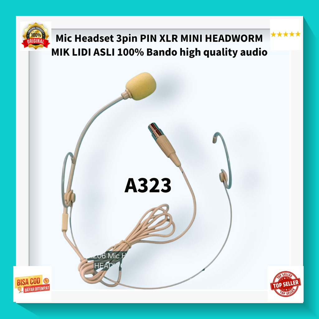A323 Mic Headset 3pin PIN XLR MINI HEADWORM MIK LIDI ASLI 100% Bando high quality audio reciver head