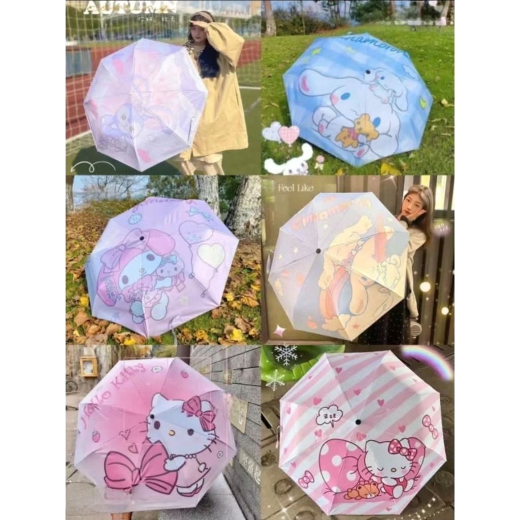Hello Kitty Indonesia - Payung Lipat Otomatis Sanrio Hello Kitty My Melody Kuromi Pompompurin Cinnam