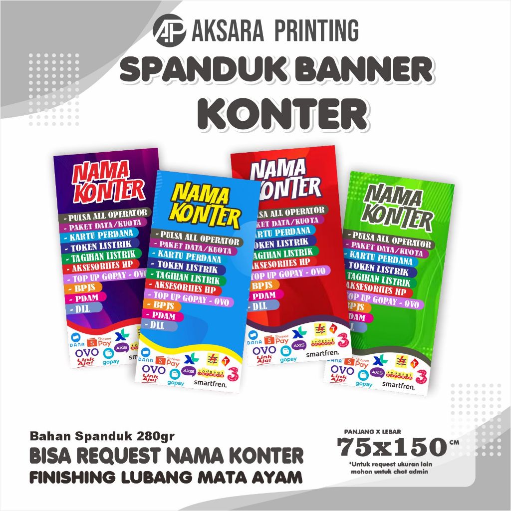 Spanduk Banner Konter / Banner Konter / Aksesoris Konter Bisa Custom Nama dan Ukuran