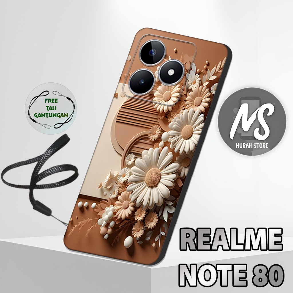 MS35 / Softcase Karet  REALME NOTE 80 + TALI GANTUNGAN HP / Motif Bunga / Case Hp REALME NOTE 80 / S