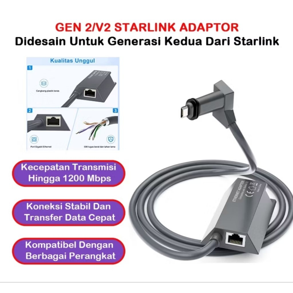 (NEW) Powerport Starlink Network Ethernet Adaptor V2 / Adaptor Starlink Gen 2 Adapter Lan Starlink V