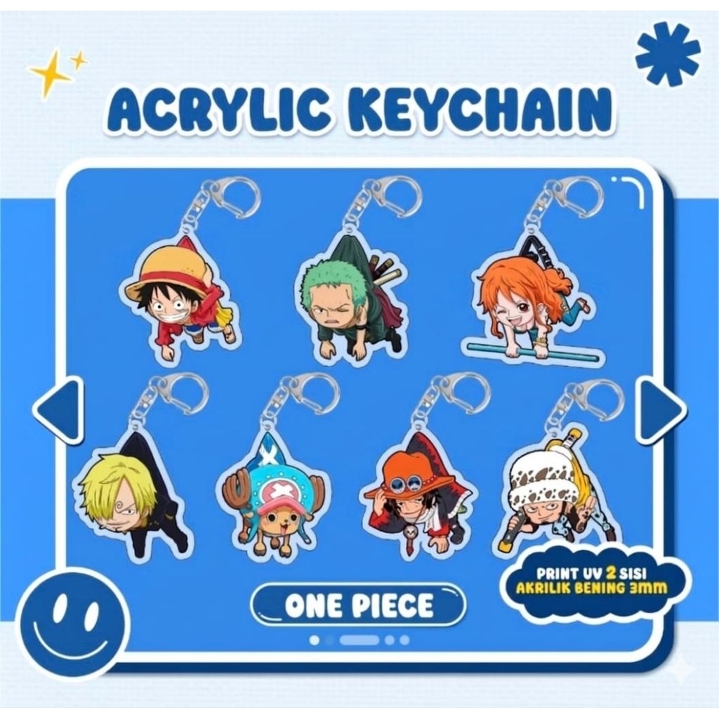 Keychain Acrylic Set 7pcs Character Anime Lucu One Piece, Spy X Family, Pokemon, Crayon Sinchan, My 