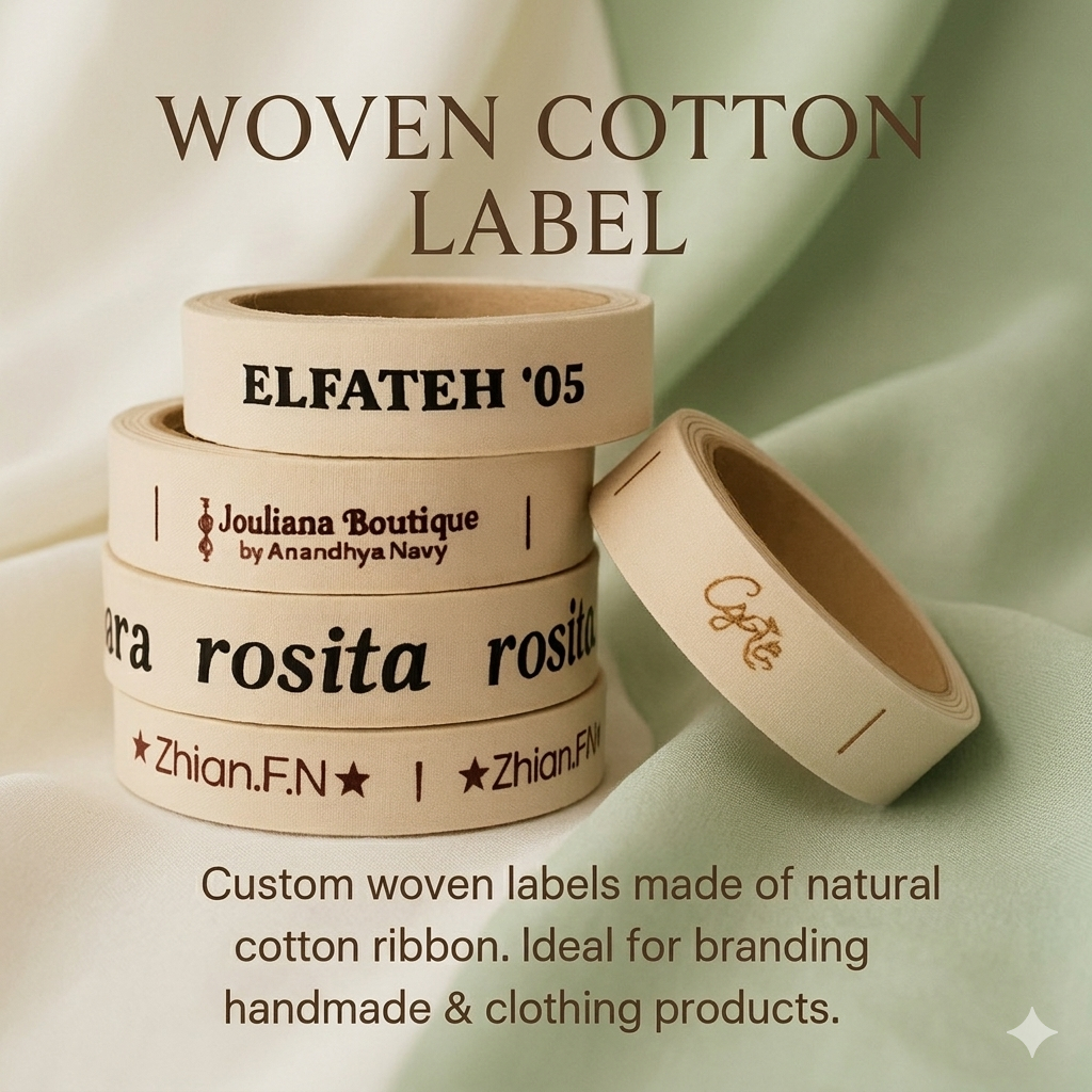 200 pcs Label Baju Katun Premium - Tahan Luntur, Desain Custom, Sablon Satu Sisi