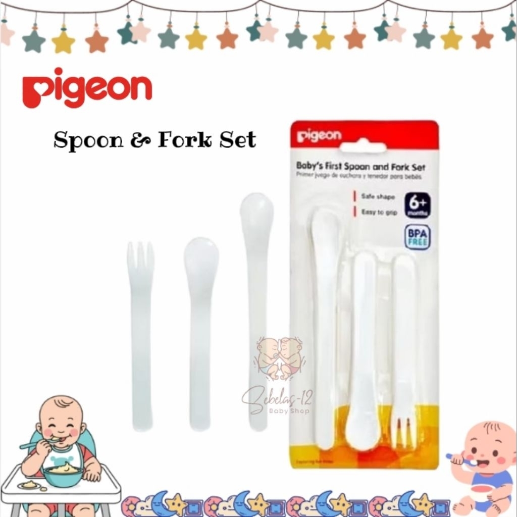 PIGEON Spoon and Fork Set | Feeding Set | Alat Makan Bayi | Peralatan Makan Bayi | Alat Makan Bayi M