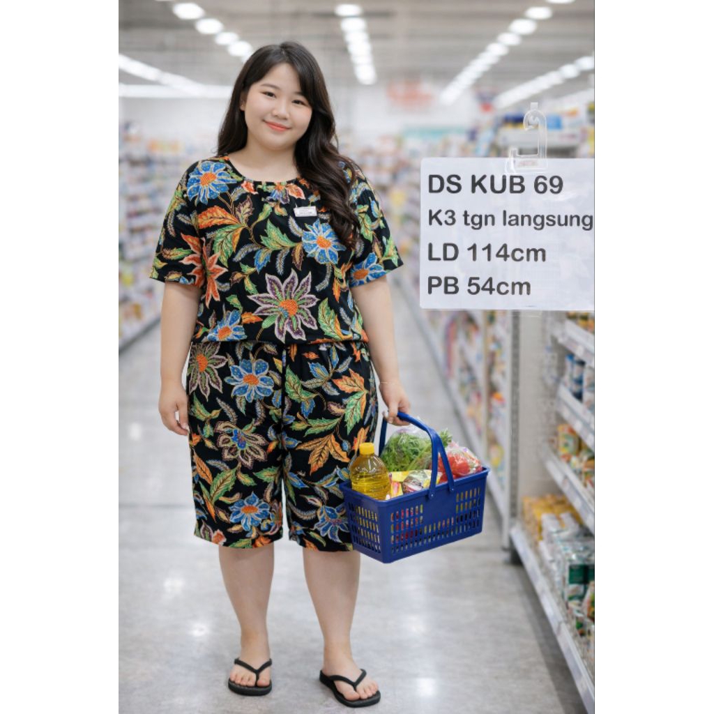 Setelan Daster Jumbo Pendek Wanita Murah Adem Cantik Kencana Ungu Label Biru Premium Asli Kekinian T