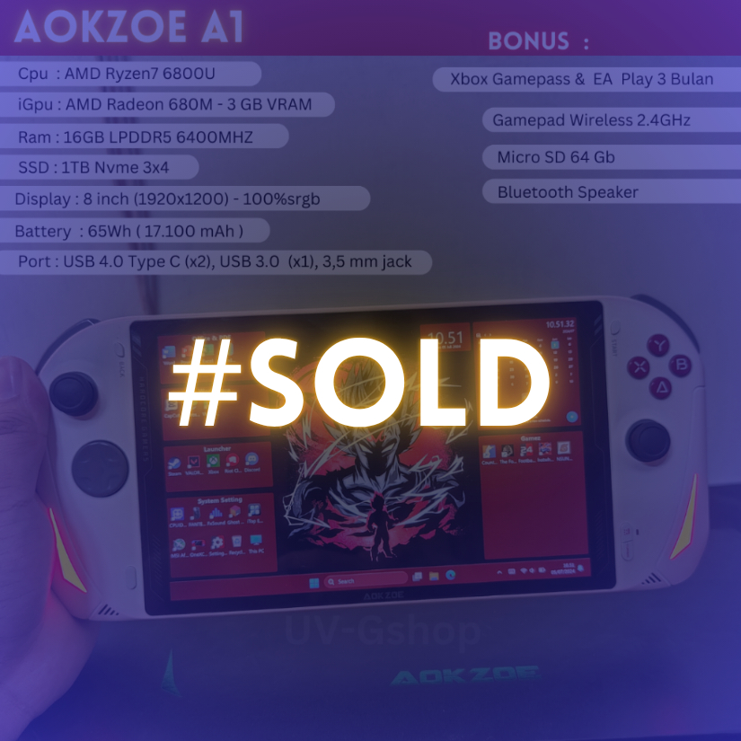 AOKZOE A1 ( Ryzen 7 6800U, 1 TB, 16GB 6400mhz  ) + Bonus Banyak