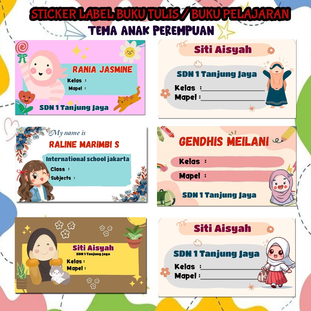 STICKER LABEL BUKU TULIS / BUKU PELAJARAN (ISI 30 PCS) TEMA ANAK PEREMPUAN