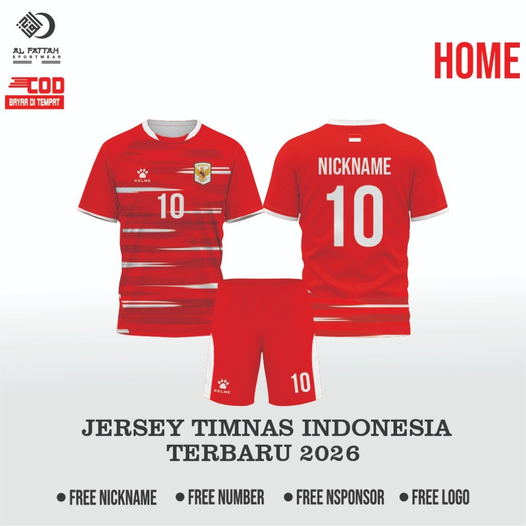 Baju Jersey Bola Timnas Indonesia Terbaru 2026 Size Anak & Dewasa Custom Nama Printing Premium