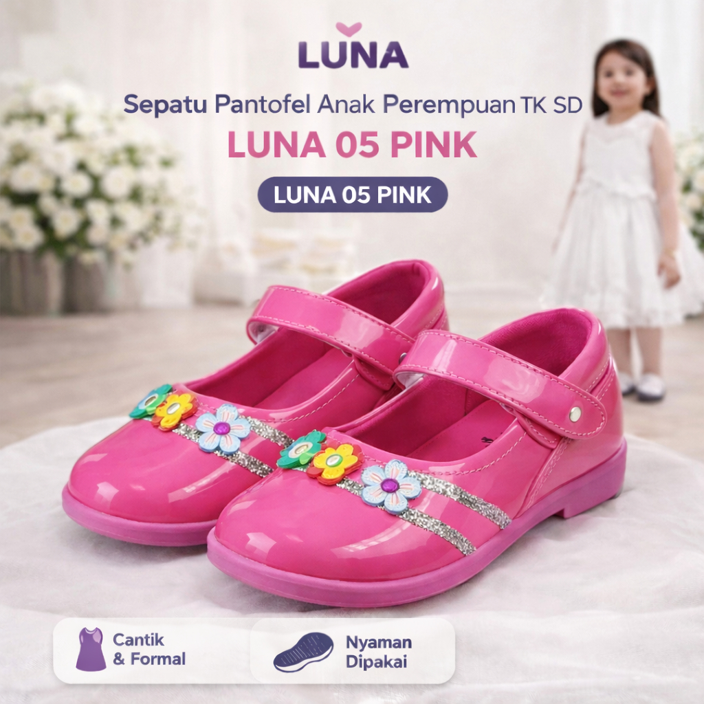 sepatu pantofel anak perempuan TK SD LUNA 05 pink sz 31