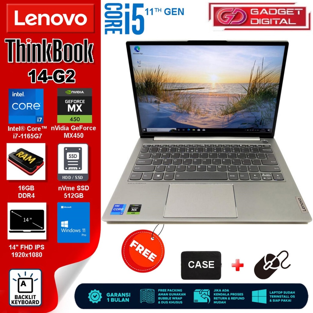 Laptop Lenovo ThinkBook 14 G2 Core i7 Gen 11 GeForce MX450 | 16GB / 512GB | 14" FHD IPS Backlight