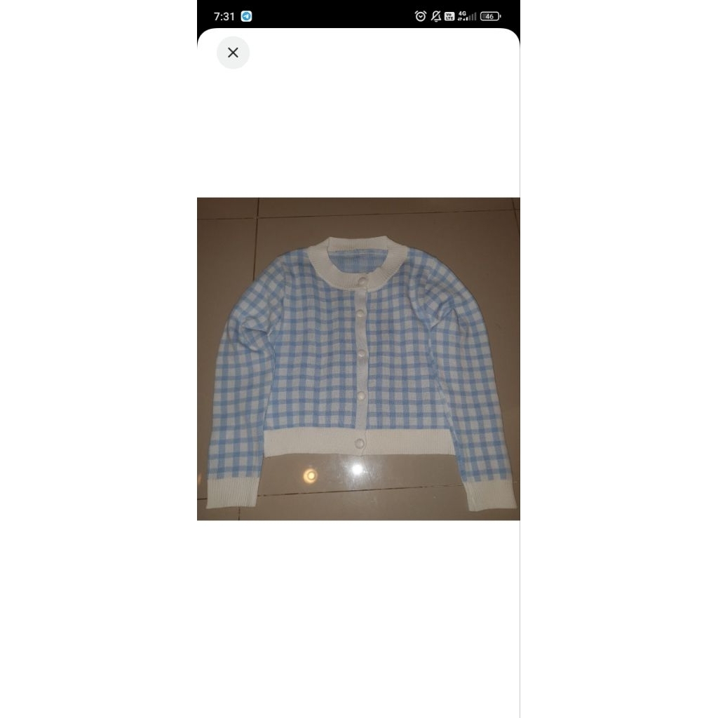Cardigan Rajut Biru Motif Kotak Kotak - Desain Elegan, Nyaman Dipakai, Cocok untuk Remaja