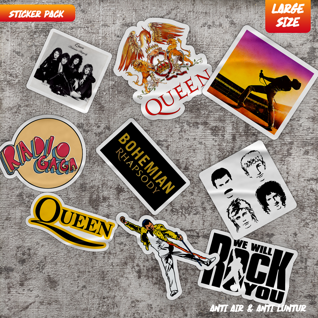 Stiker band Queen Large Size Sticker Pack 9 pcs Laptop Case Helm