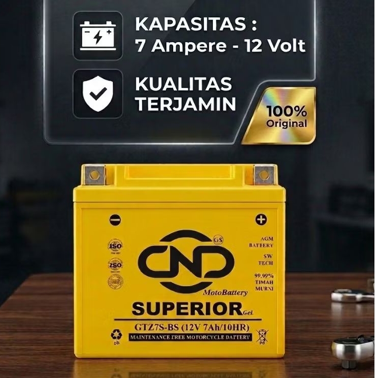 AKI MOTOR KERING DND SUPERIOR GTZ7S-BS  (7 AH-12 V)  untuk motor vario, pcx, scoopy, nmax dll.