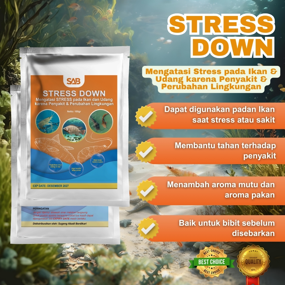 STRESS DOWN 100 gr - ikan udang - Super 100 gram -  STRESS DOWN 100 gr OBAT VITAMIN ANTI STRESS SAKI