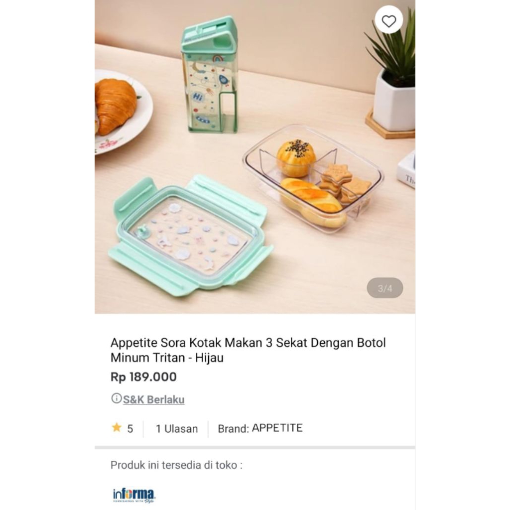 Informa set lunch box sekat sora tempat bekal anak