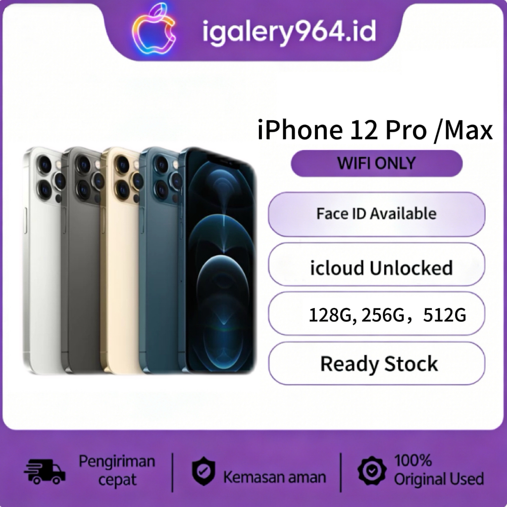 HP IPHONE 12 PRO/12 PRO MAX WIFI ONLY 128GB/256GB/512GB Bekas Second Original Mulus Fullset Game/Liv