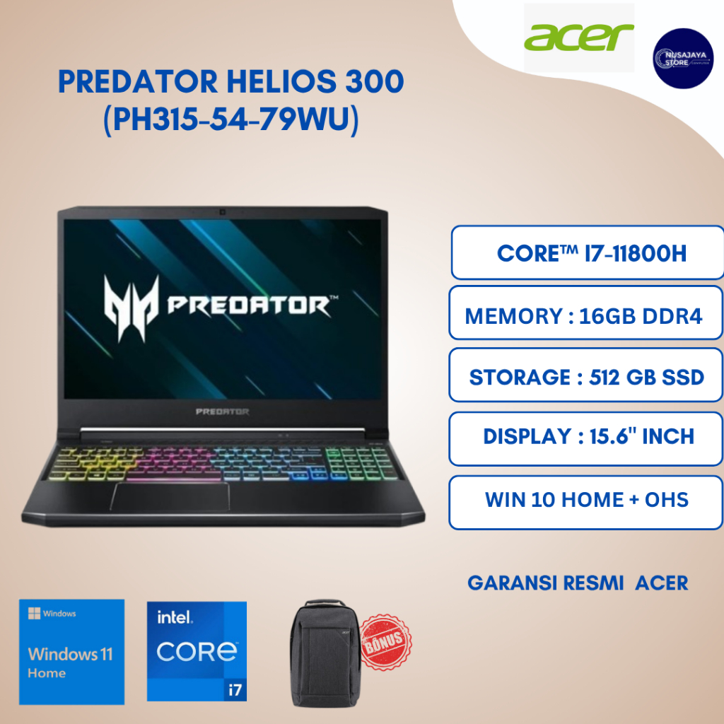 ACER HELIOS 300 PH315-54-79WU i7-11800H 16GB/512GB SSD RTX3060