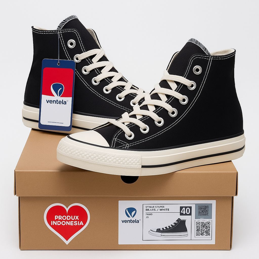 Sepatu Ventela BTS Ethnic High Hitam Putih Premium Pria&Wanita