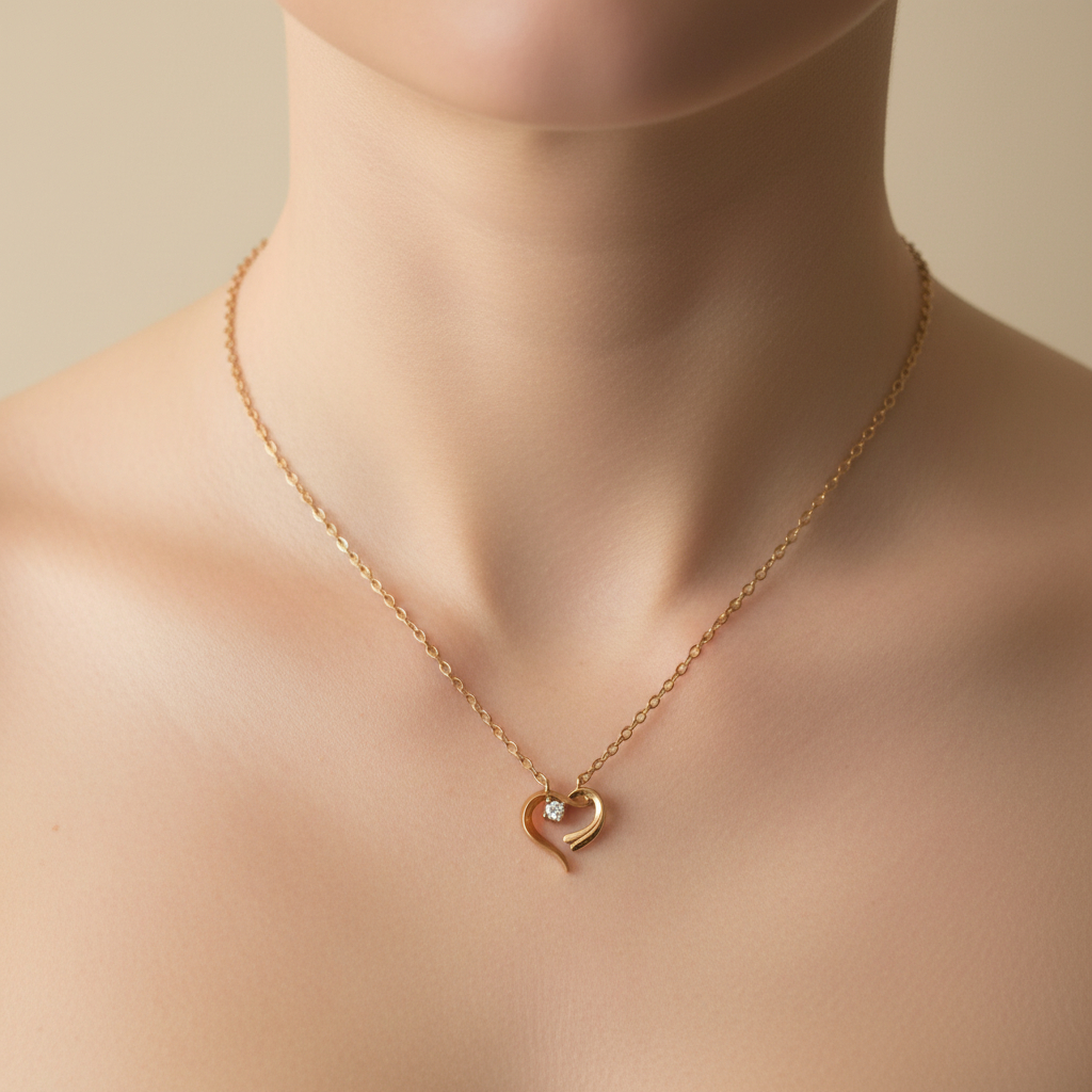 Kalung Berlian Wanita Model Hati Minimalis Elegan –  Suasa Asli Lapis emas – Gold,Rosegold, Silver– 