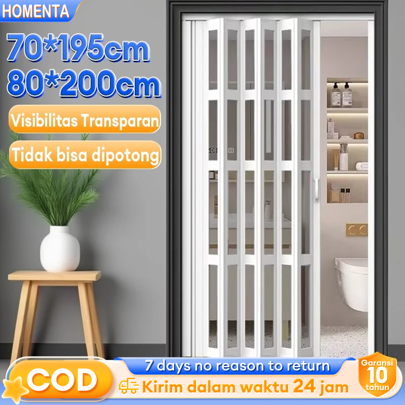 HOMENTA Pintu Lipat PVC Folding Door Geser Visibilitas Transparan kamar tidurPutih  70*195cm/80*200c