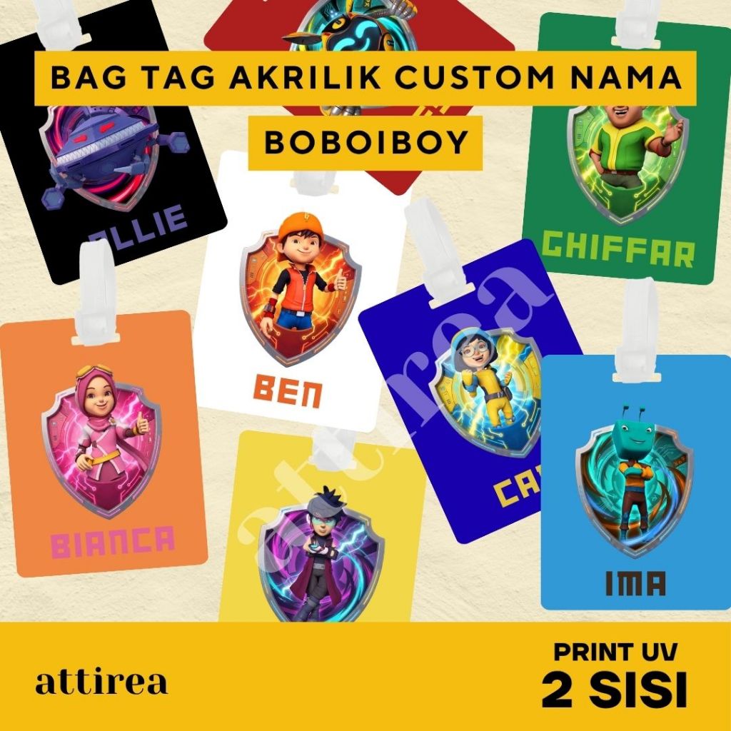 Bag Tag Akrilik Inisial - Boboiboy | Gantungan Tas Koper Luggage Lucu Tahan Air Nama