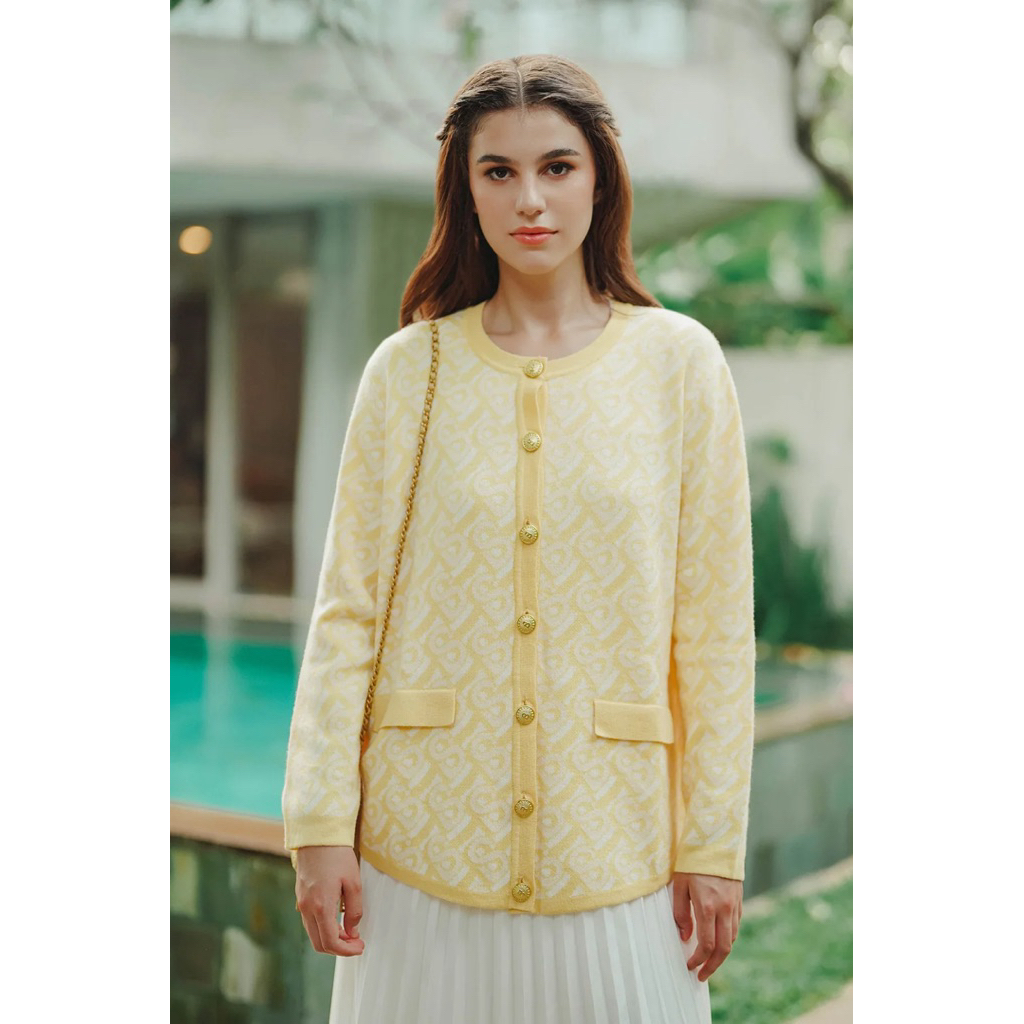 Bimu Yellow Outer Cardigan Knit Buttonscarves BS Gold Button PL