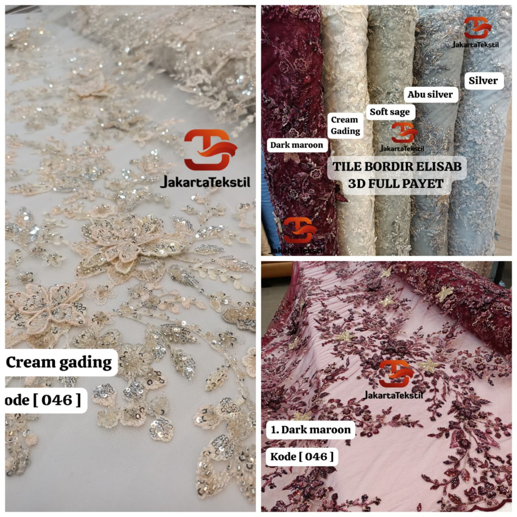 [ 046 ] KAIN / BAKAL KEBAYA TILE BORDIER 3D PAYET (Harga per 0.5meter)